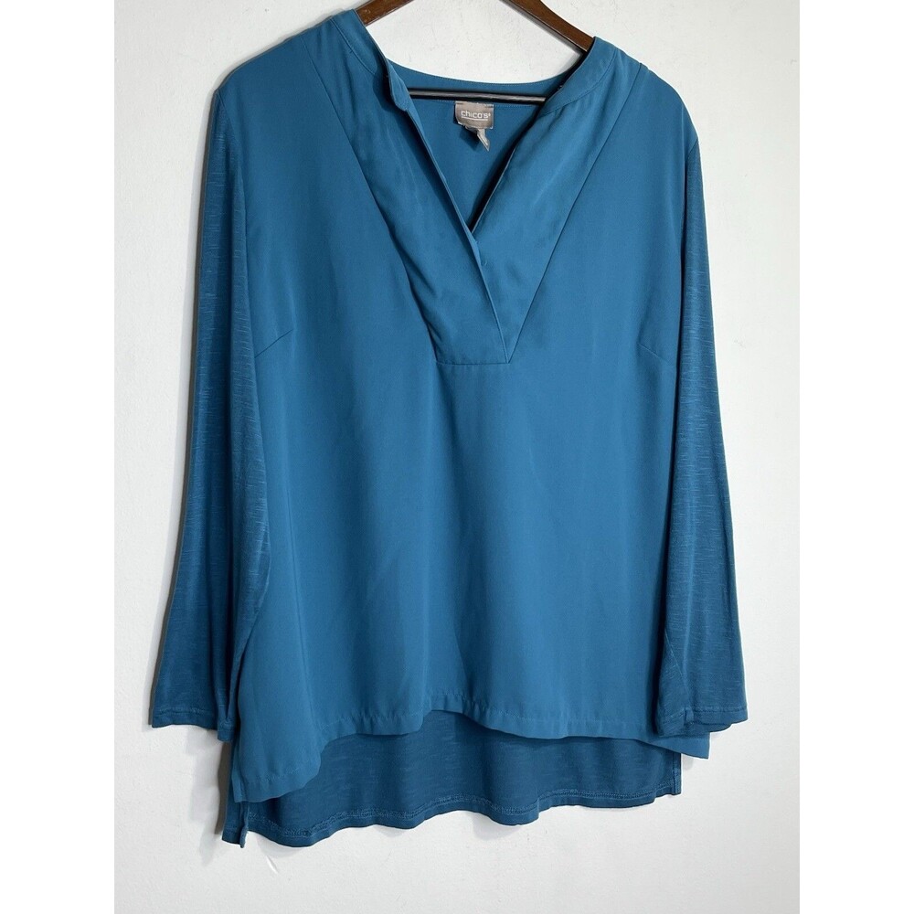 Chicos Size 3 V Neck Lagoon Blue Teal Long sleeve (11)